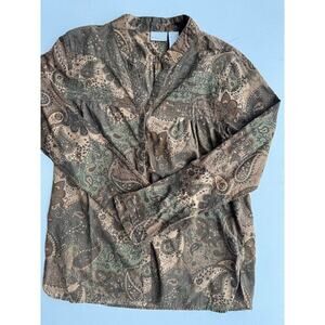 3 for $9 Kim Rogers 100% Cotton Paisley Brown Green Button Up Top L